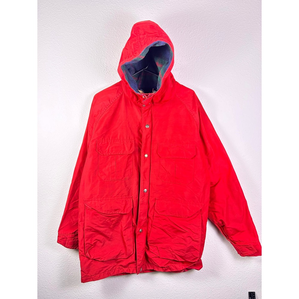 Vintage Woolrich Red Mountain Parka Plaid Lined Hooded Jacket Size M Made in USA